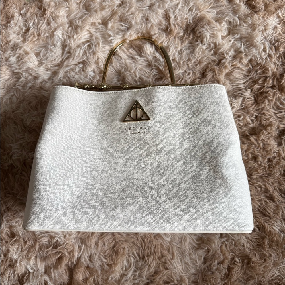 Loungefly Deathly Hallows Harry Potter Tote White and Gold